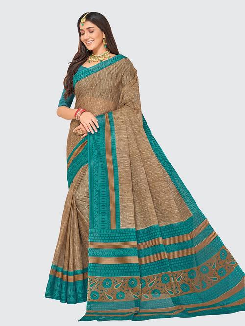 beige printed saree with blouse - 18854950 - Very Small Image - 1