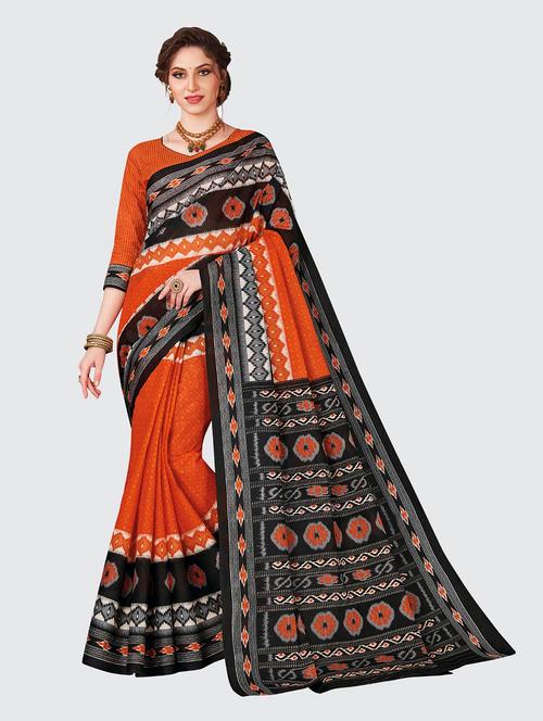 orange printed saree with blouse - 18854967 - Very Small Image - 1