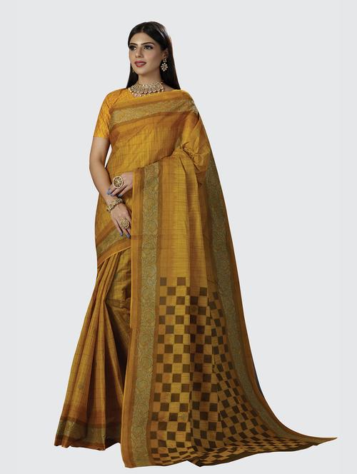 mustard printed saree with blouse - 18854973 - Very Small Image - 1