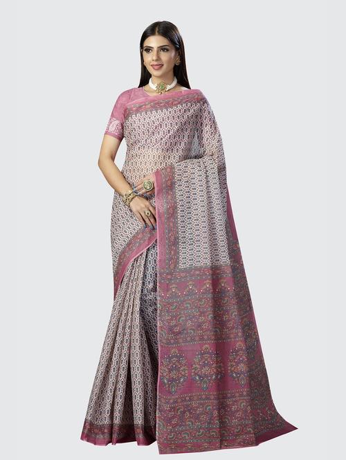 floral printed saree with blouse - 18854990 - Very Small Image - 1