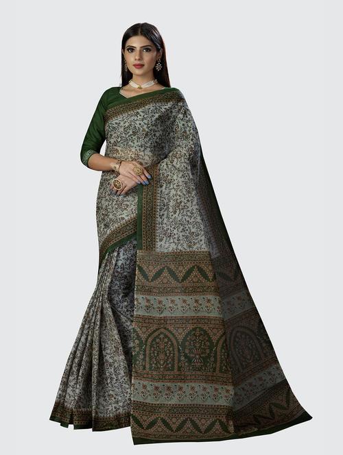 floral printed saree with blouse - 18854991 - Very Small Image - 1