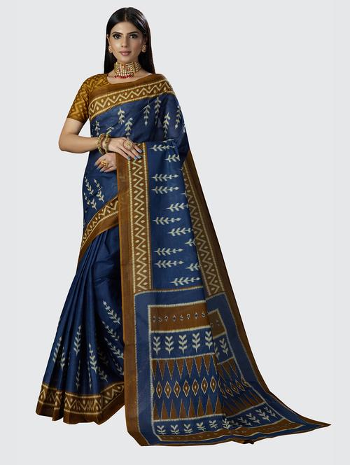 blue printed saree with blouse - 18855006 - Very Small Image - 1
