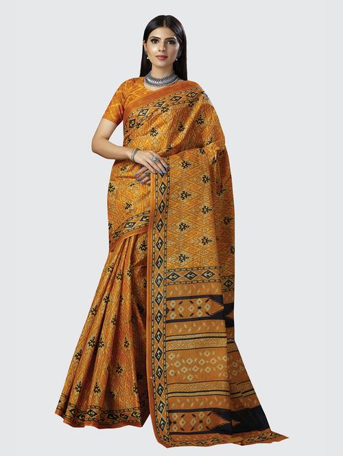 mustard printed saree with blouse - 18855016 - Very Small Image - 1