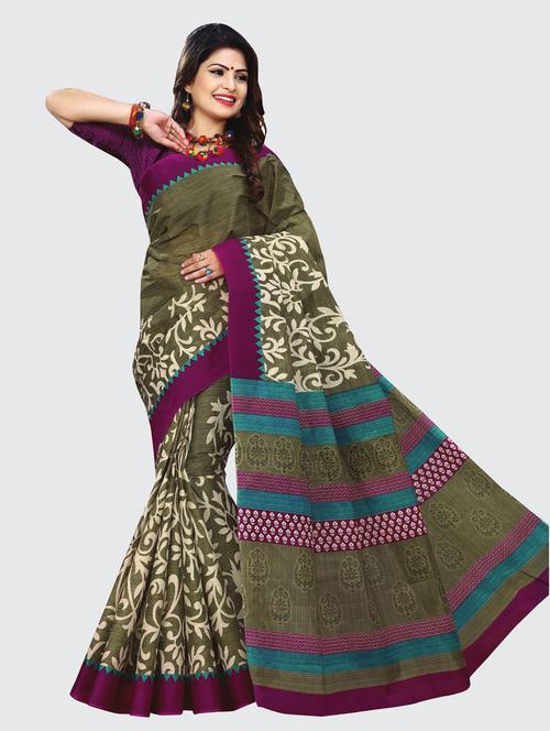 mehandi cotton printed saree - 18855041 - Very Small Image - 1