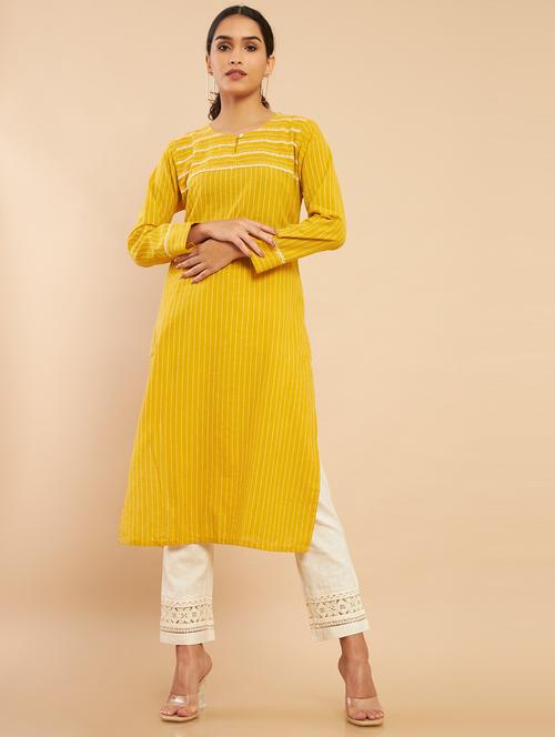 mustard cotton kurta - 18861412 - Very Small Image - 1