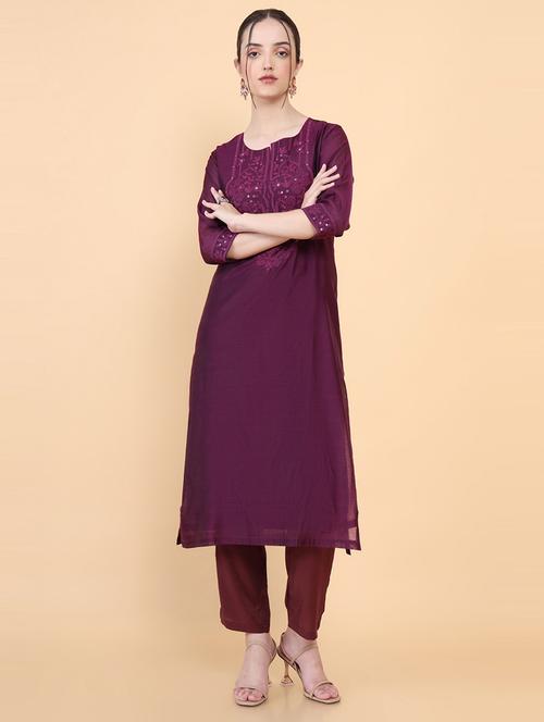 purple embroidered straight kurta - 18862579 - Very Small Image - 1