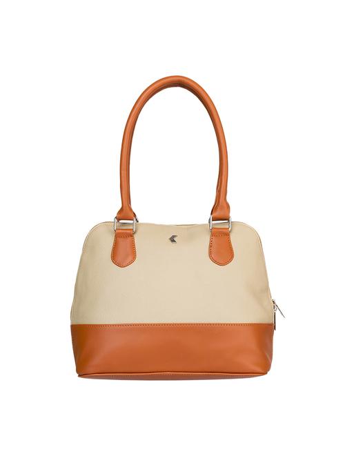 women beige leather color block handbag - 18869805 - Very Small Image - 1