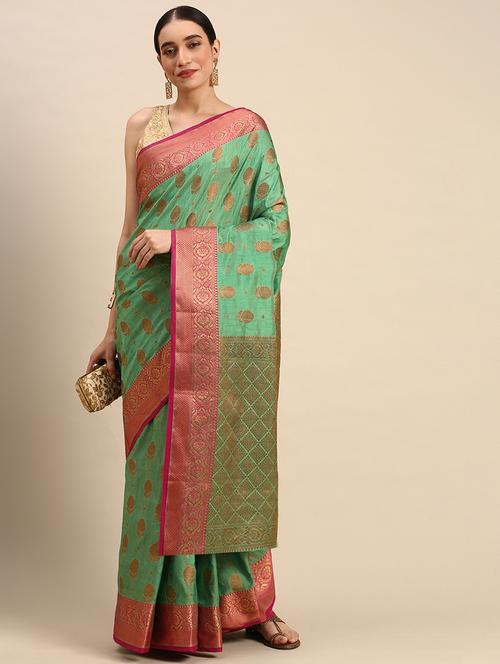 green silk saree - 18870060 - Very Small Image - 1