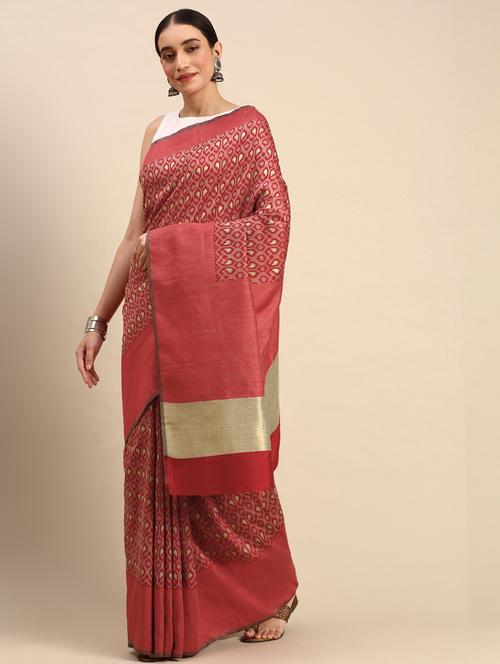 red cotton blend saree - 18870071 - Very Small Image - 1
