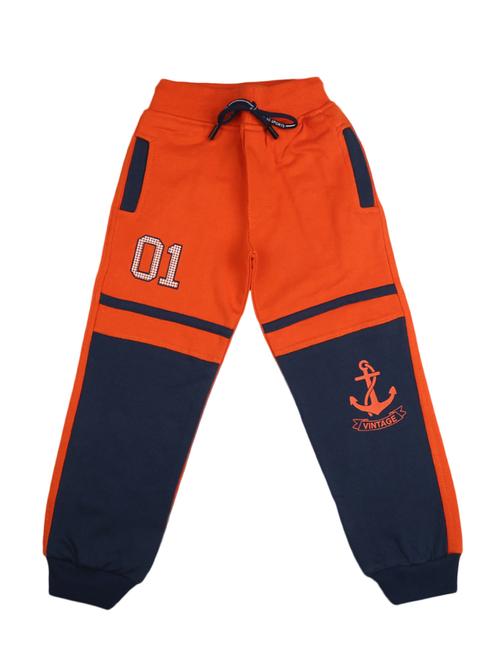 orange & blue color block cotton casual trouser - 18870179 - Very Small Image - 1