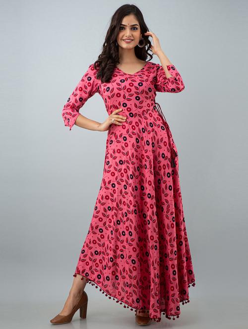 pink coloured printed kurta pant set - 18873619 - Very Small Image - 1