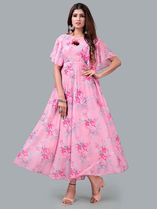 floral printed flared ethnic dress - 18874791 - Very Small Image - 1