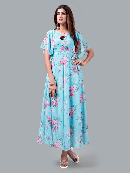 floral printed flared ethnic dress - 18874792 - Very Small Image - 1