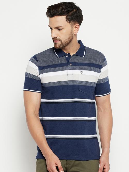 men striped printed polo neck t-shirt - 18874953 - Very Small Image - 1