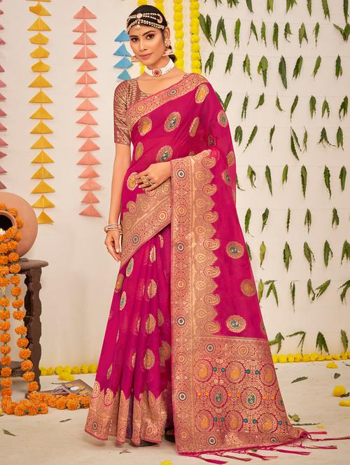 magenta cotton blend saree - 18875242 - Very Small Image - 1