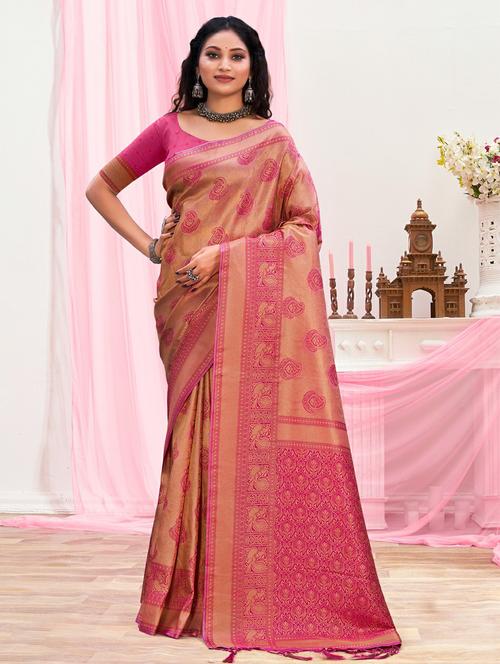 pink silk saree - 18875245 - Very Small Image - 1