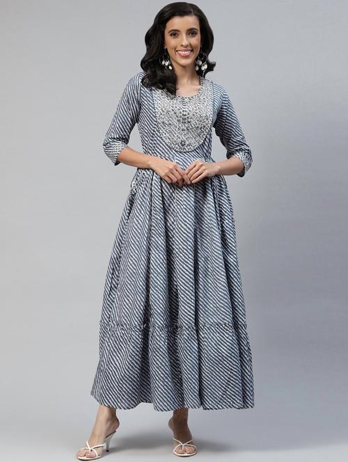 leheriya print tiered ethnic dress - 18875352 - Very Small Image - 1