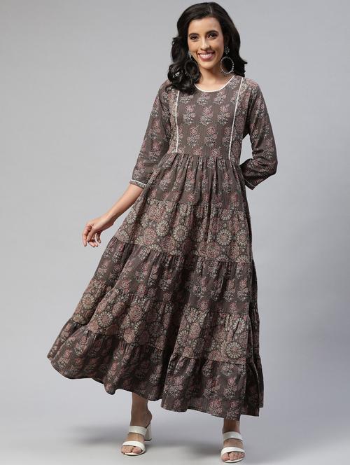 grey cotton tiered ethnic dress - 18875365 - Very Small Image - 1