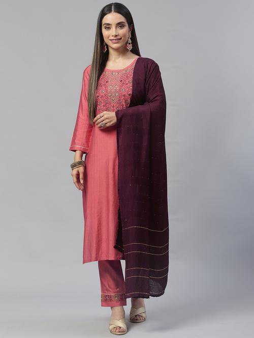 embroidered kurta set with dupatta - 18875411 - Very Small Image - 1