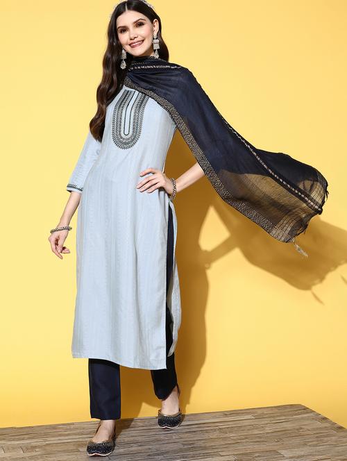 embroidered kurta set with dupatta - 18875438 - Very Small Image - 1