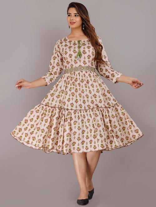 green cotton tiered ethnic dress - 18875502 - Very Small Image - 1