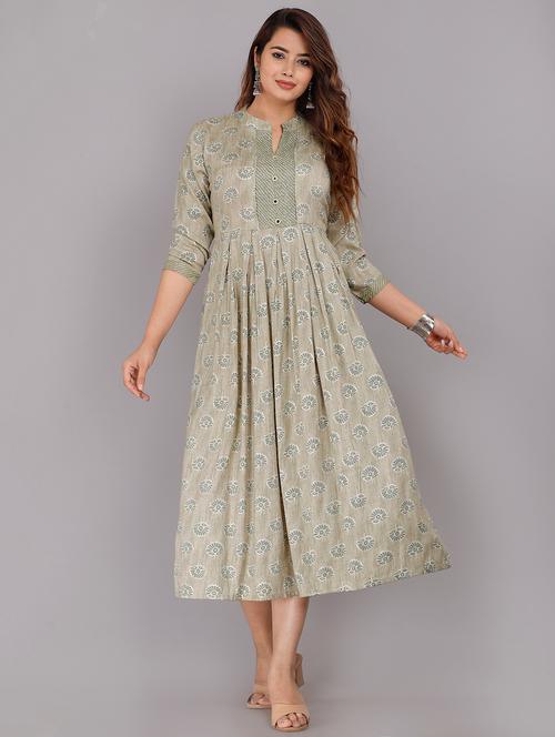 green rayon fit & flare ethnic dress - 18875510 - Very Small Image - 1