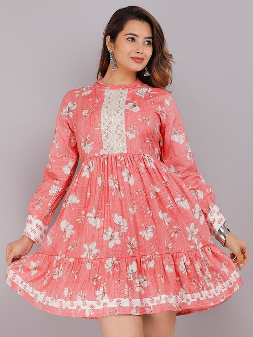 pink rayon tiered ethnic dress - 18875515 - Very Small Image - 1