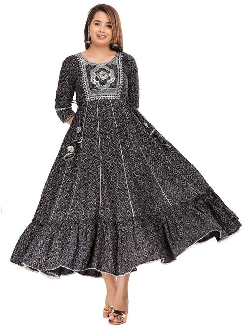 navy blue cotton tiered ethnic dress - 18875520 - Very Small Image - 1