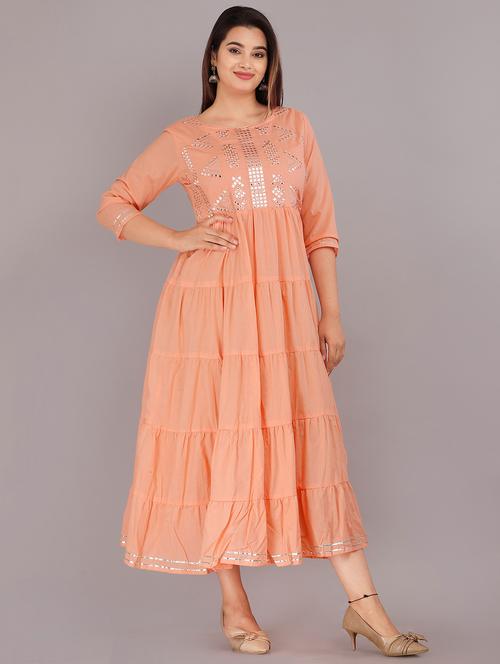 pink cotton tiered ethnic dress - 18875522 - Very Small Image - 1