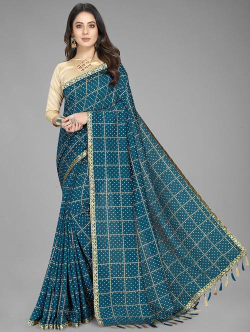 sky blue silk banarasi saree with blouse - 18875555 - Very Small Image - 1