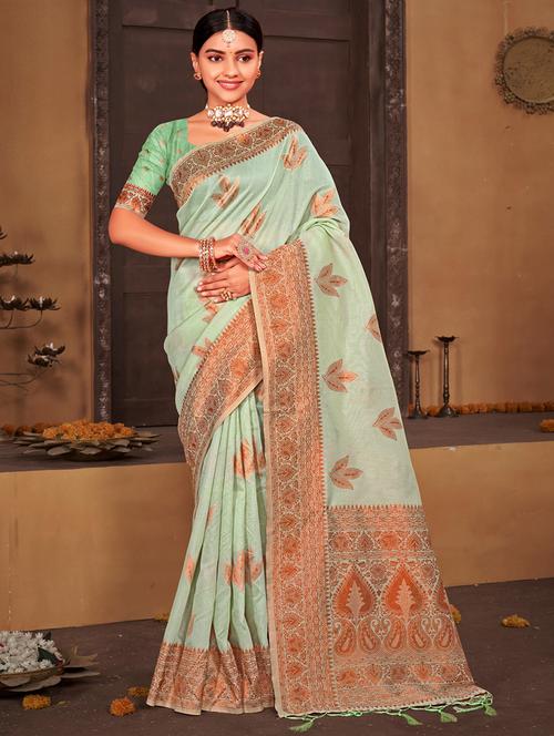 turquoise cotton saree - 18875601 - Very Small Image - 1
