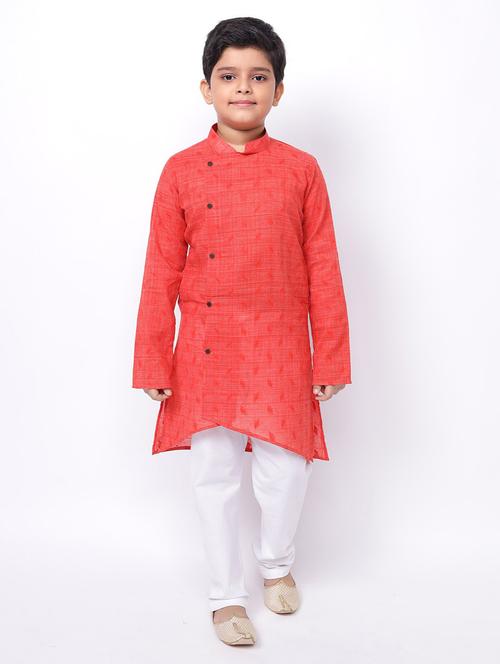 boys mandarin neck self design kurta pyjama set - 18875944 - Very Small Image - 1