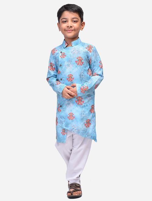 boys mandarin neck printed kurta pyjama set - 18875992 - Very Small Image - 1