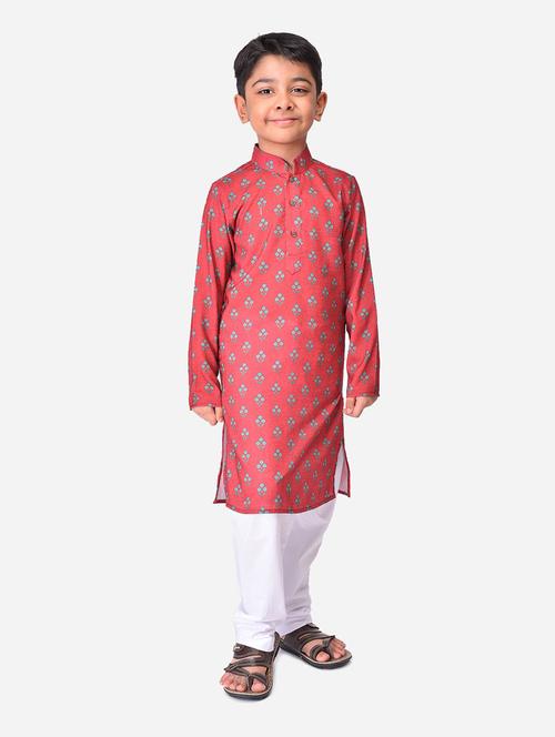 boys mandarin neck printed kurta pyjama set - 18875995 - Very Small Image - 1