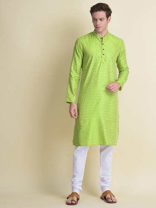 green cotton kurta pyjama ethnic wear set - 18876097 - Very Small Image - 1