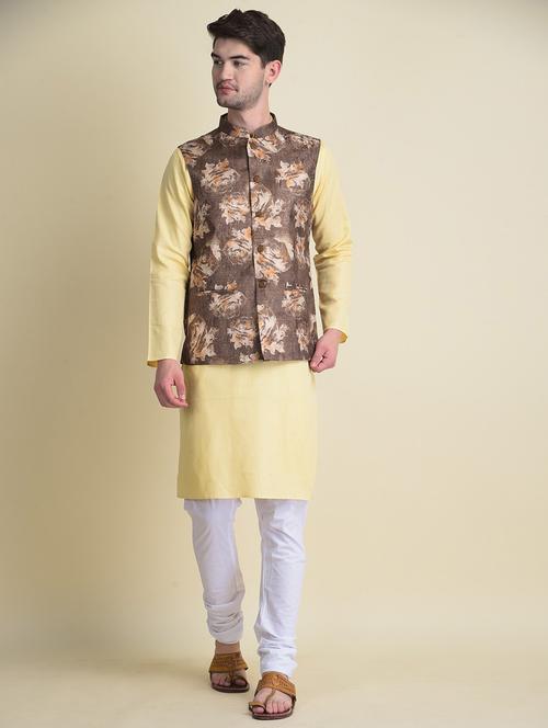 white pure silk kurta pyjama with jacket ethnic wear set - 18876128 - Very Small Image - 1