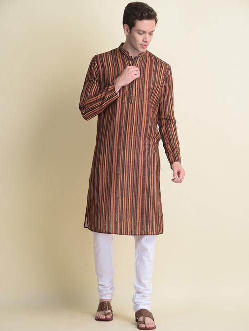 men stripes kurta churidar ethnic wear set - 18876157 - Very Small Image - 1