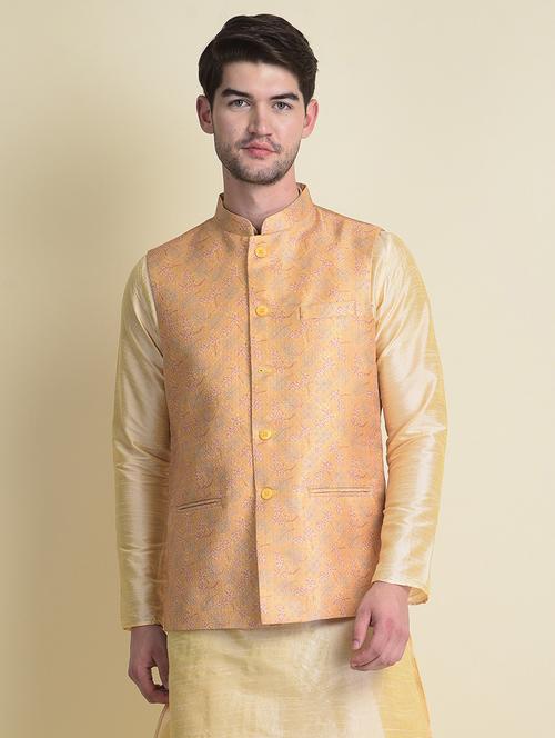 men self design mandarin collar nehru jacket - 18876185 - Very Small Image - 1
