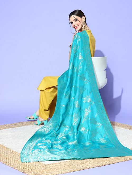 turquoise silk dupatta - 18876435 - Very Small Image - 1