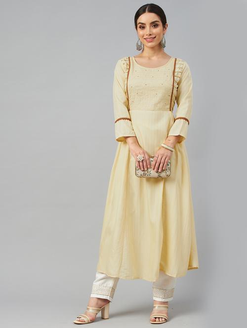 yellow coloured embroidered kurta pant set - 18876490 - Very Small Image - 1