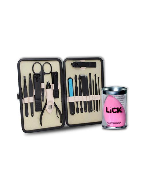 lick combo set of 16 in 1 black manicure pedicure kit & 1 pink beauty blender - 18876664 - Very Small Image - 1