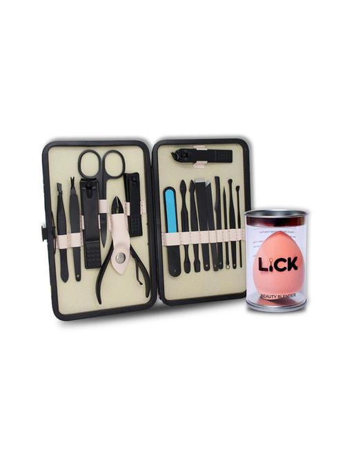 lick combo set of 16 in 1 black manicure pedicure kit & 1 peach beauty blender - 18876667 - Very Small Image - 1