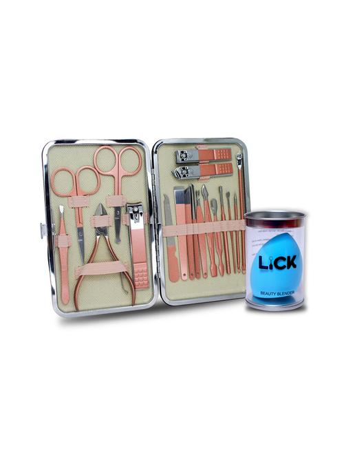 lick combo set of 18 in 1 brown manicure pedicure kit & 1 blue beauty blender - 18876671 - Very Small Image - 1