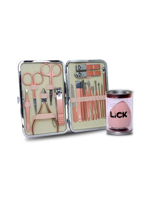 lick combo set of 18 in 1 brown manicure pedicure kit & 1 rose meadow beauty blender - 18876673 - Very Small Image - 1