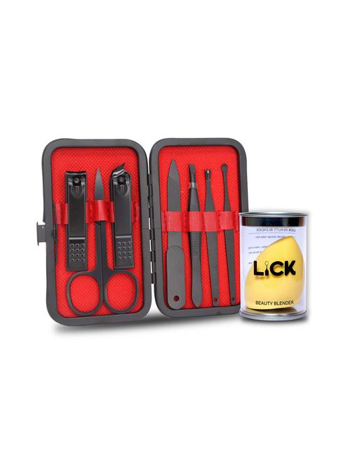 lick combo set of 7 in 1 black manicure pedicure kit & 1 yellow beauty blender - 18876675 - Very Small Image - 1