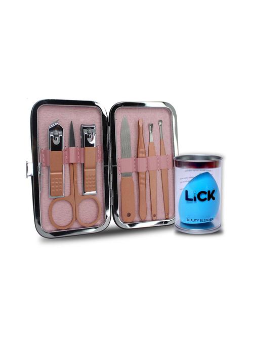 lick combo set of 7 in 1 rose gold manicure pedicure kit & 1 blue beauty blender - 18876681 - Very Small Image - 1