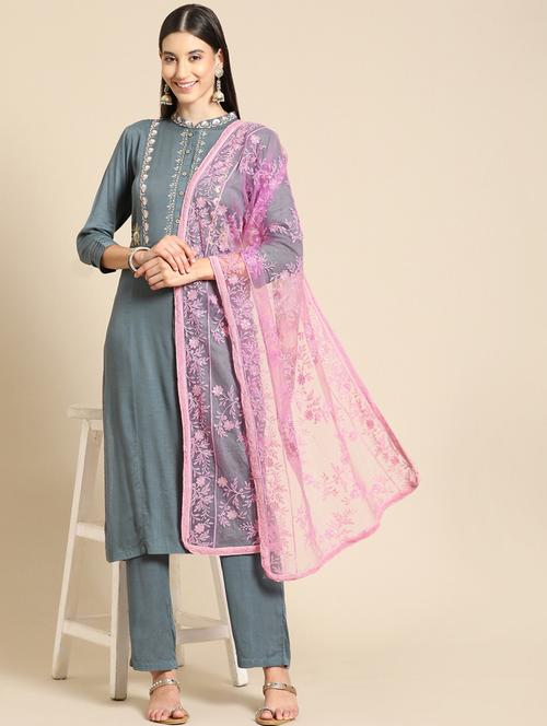 embroidered net dupatta - 18876724 - Very Small Image - 1