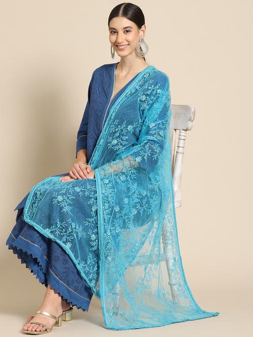 embroidered net dupatta - 18876726 - Very Small Image - 1