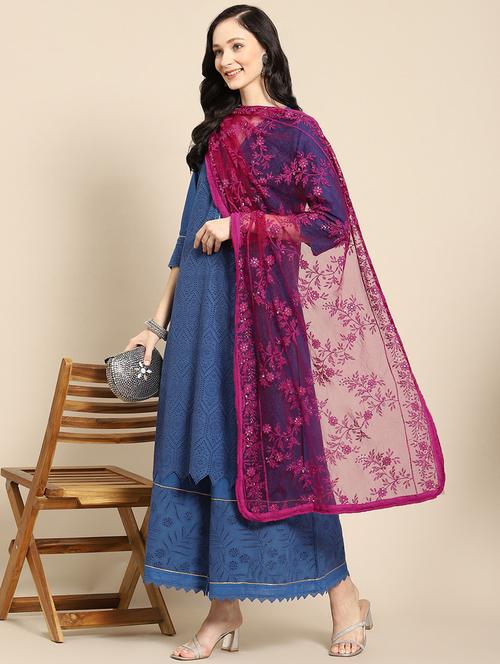 embroidered net dupatta - 18876729 - Very Small Image - 1