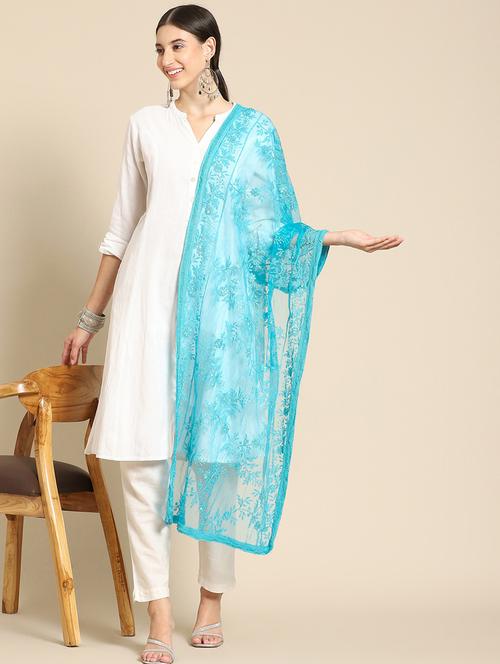 turquoise net dupatta - 18876730 - Very Small Image - 1